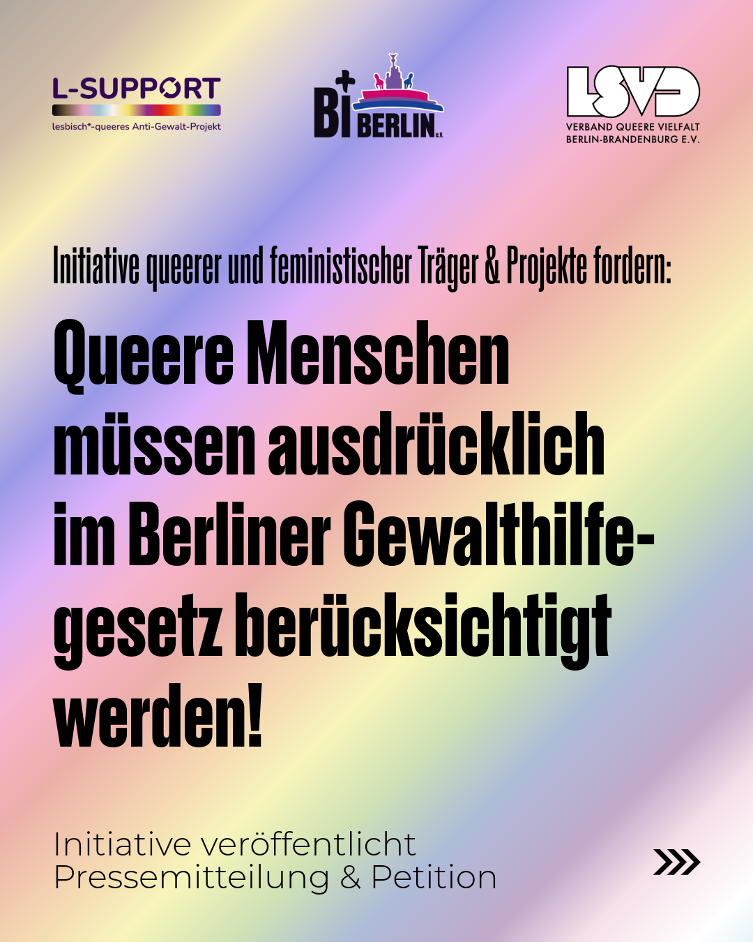 PRESSEMITTEILUNG: Berliner Gewalthilfegesetz: Queere Menschen müssen ausdrücklich berücksichtigt werden