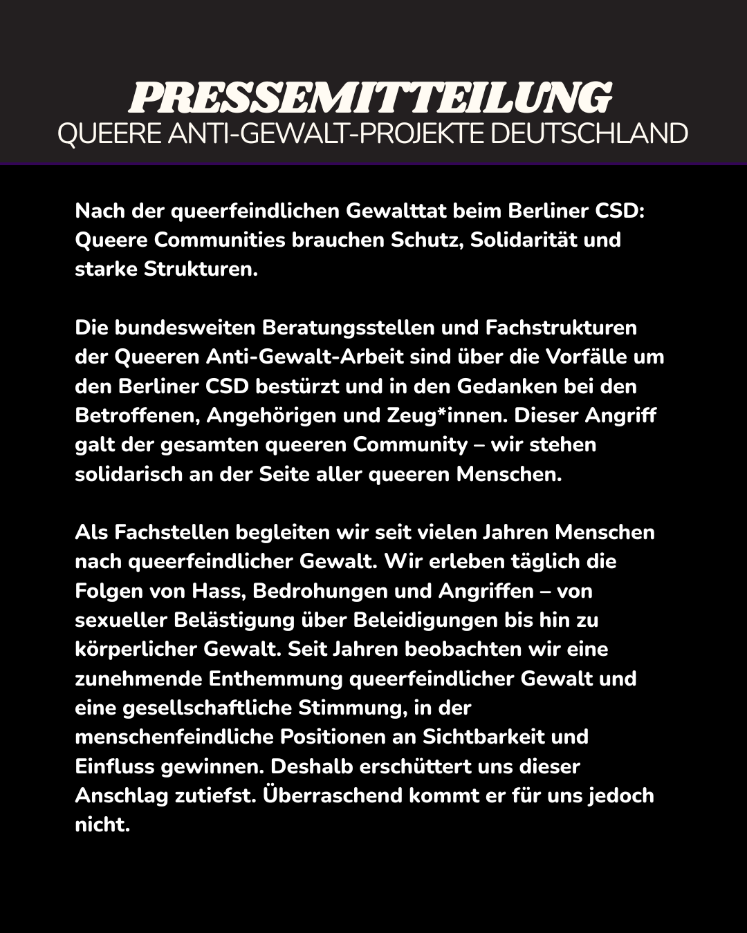 Pressemitteilung – Queere Anti-Gewalt-Projekte Deutschland